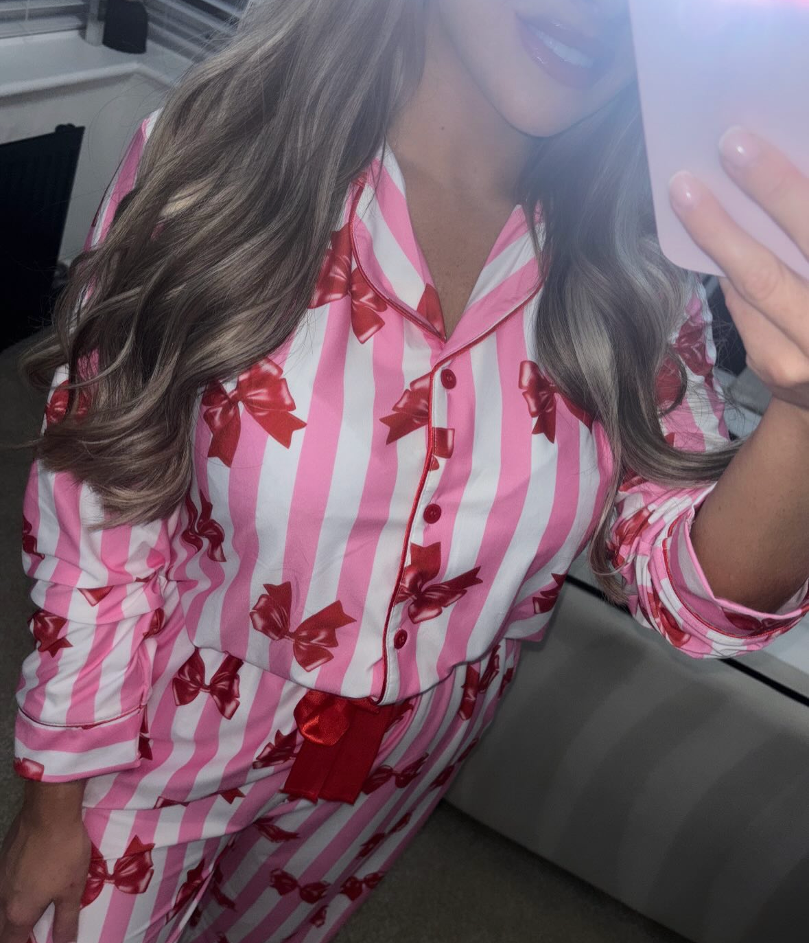 Pink Bow Striped Pyjama Set