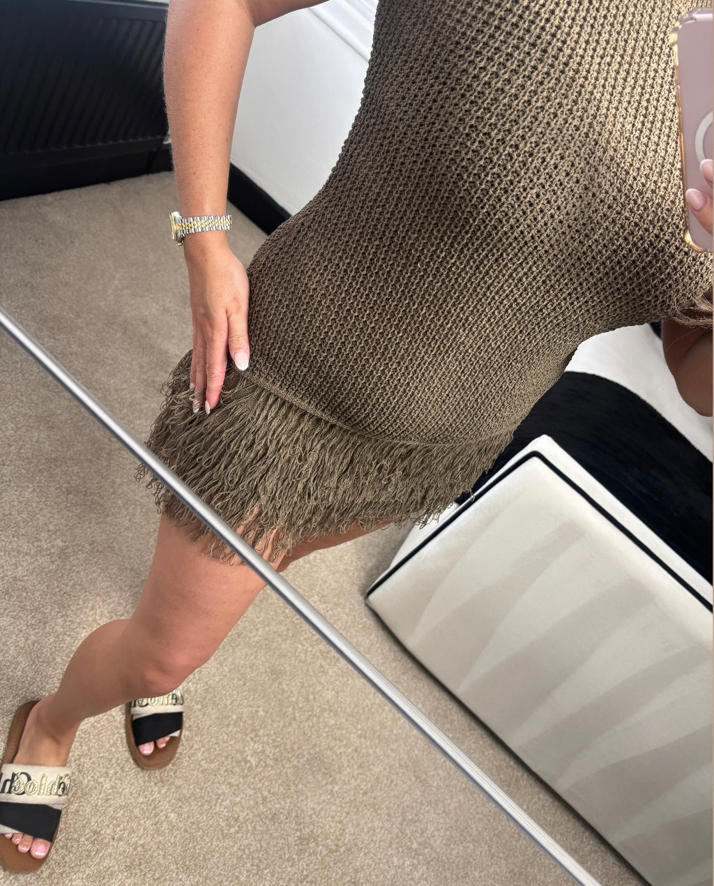 Fringe Knit Mini Dress