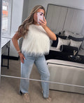 Sleeveless Feathered Top