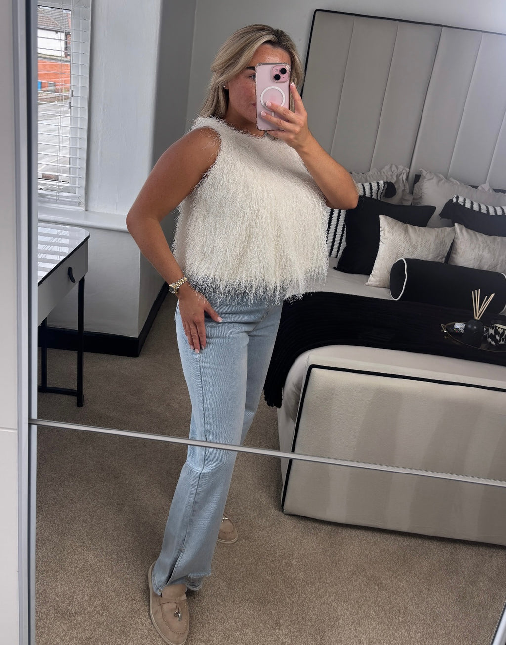 Sleeveless Feathered Top