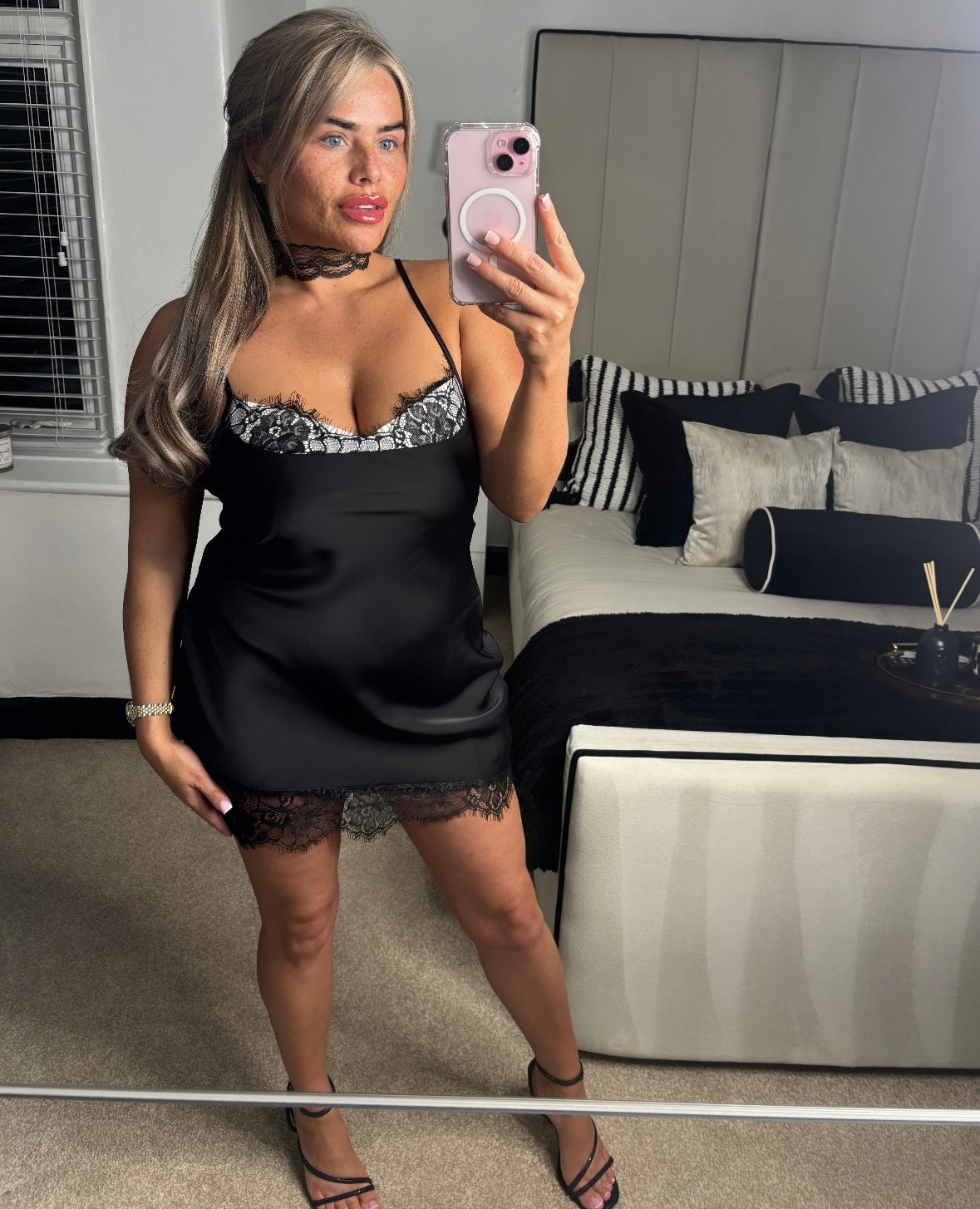 Black Lace Cami Mini Dress