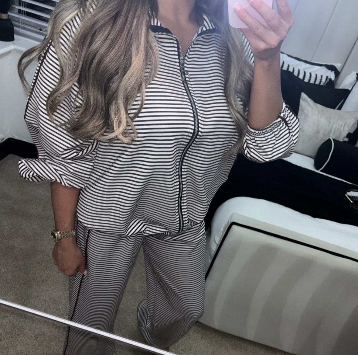 Striped Zip Up Lounge Set