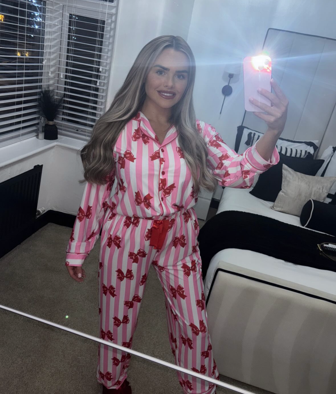 Pink Bow Striped Pyjama Set