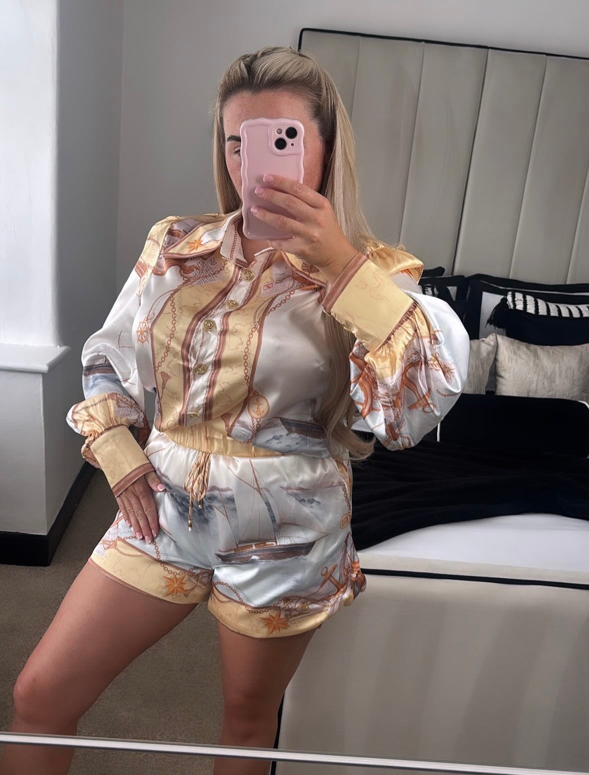 Nautical Satin Shirt & Shorts Co ord