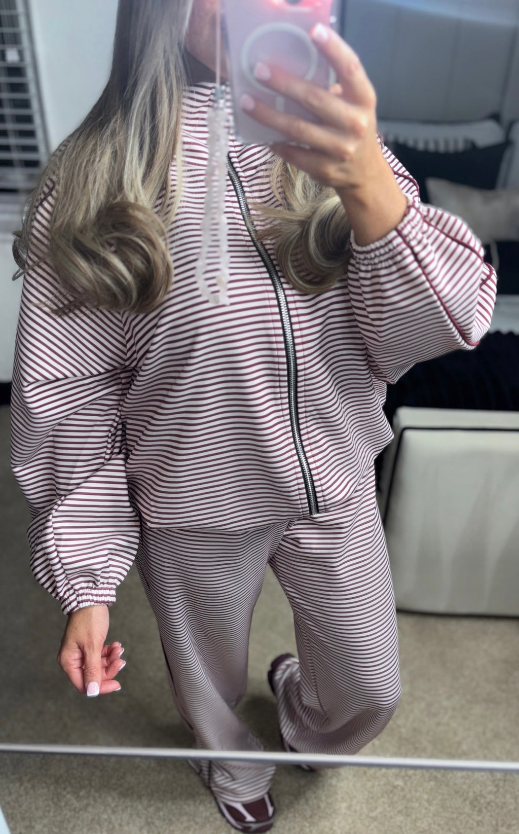Striped Zip Up Lounge Set