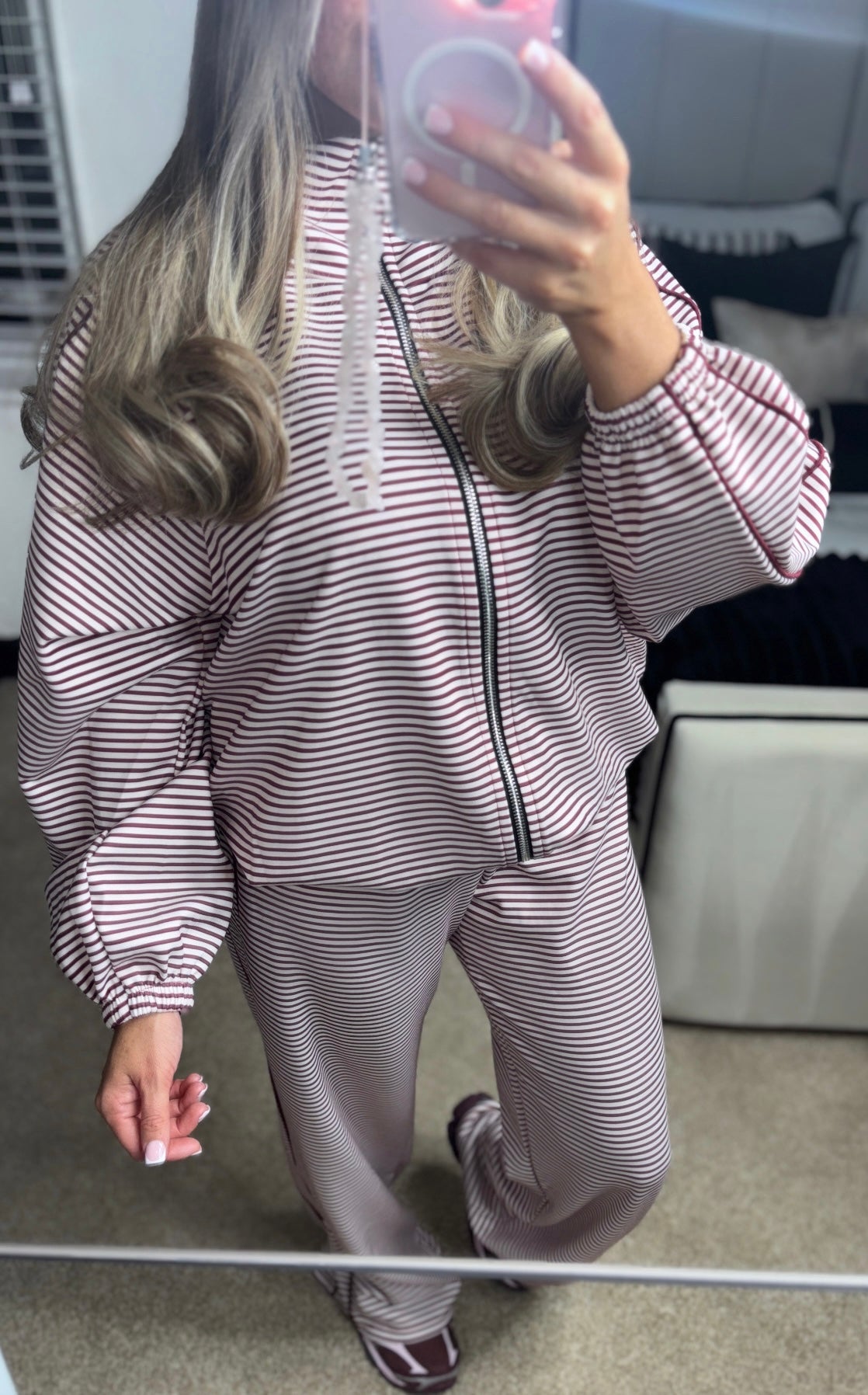 Striped Zip Up Lounge Set