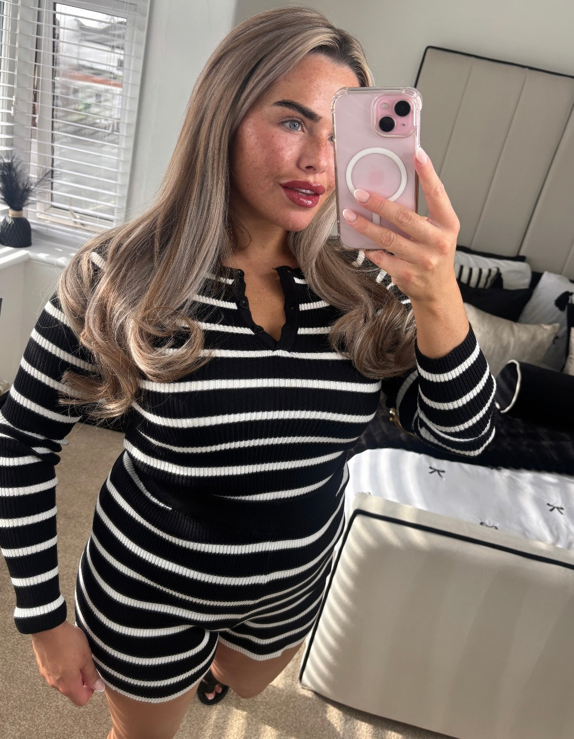 Striped Knit Shorts Set