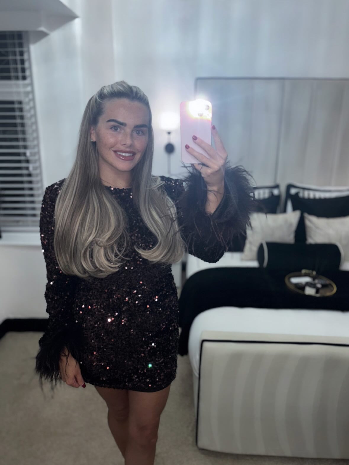 Feather Cuff Sequin Dress