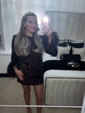 Feather Cuff Sequin Dress