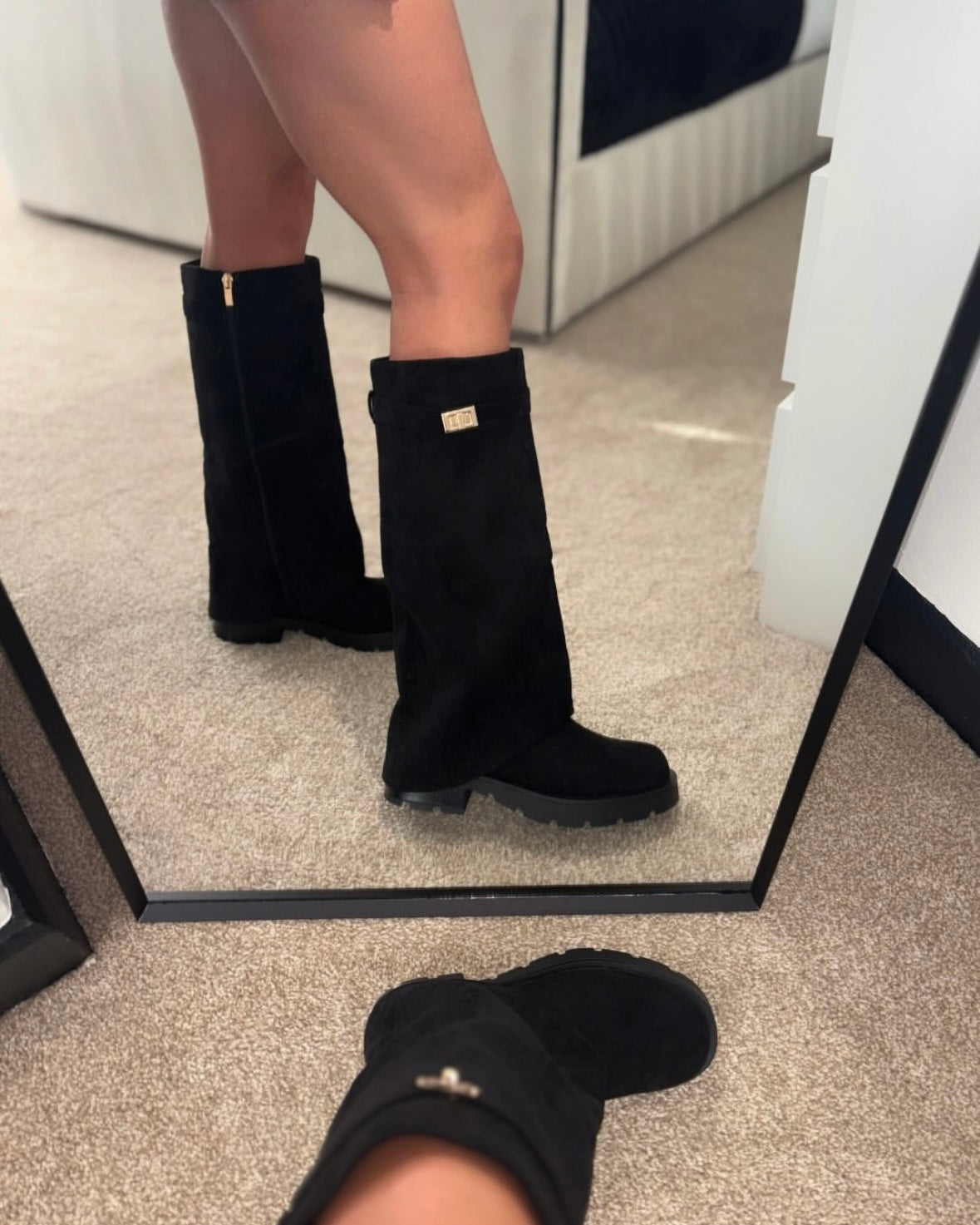 Black Suede Knee High Boots